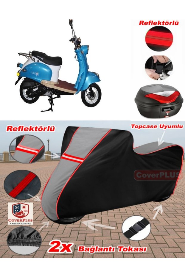 Motolux Legendary X Tarpaulin Topcase Compatible Motorcycle Tarpaulin (Grey-Black Red Stitched)