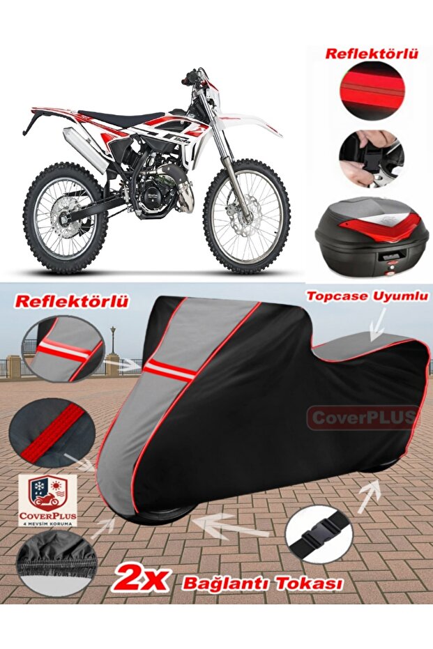 Beta Rr 50 Enduro Racing Tarpaulin Topcase Compatible Motorcycle Tarpaulin (Grey-Black Red Stitched)