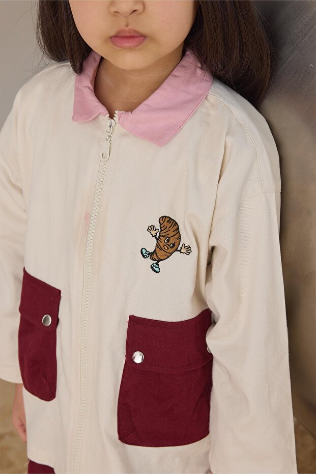 Nakış Detaylı Ceket - Pembe Yaka - 2