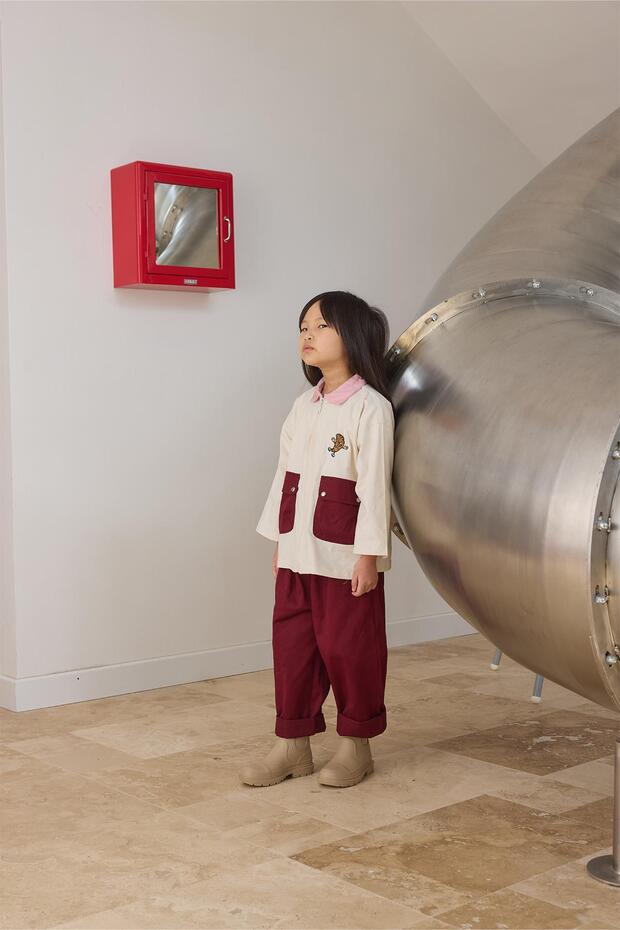 Nakış Detaylı Ceket - Pembe Yaka - 1