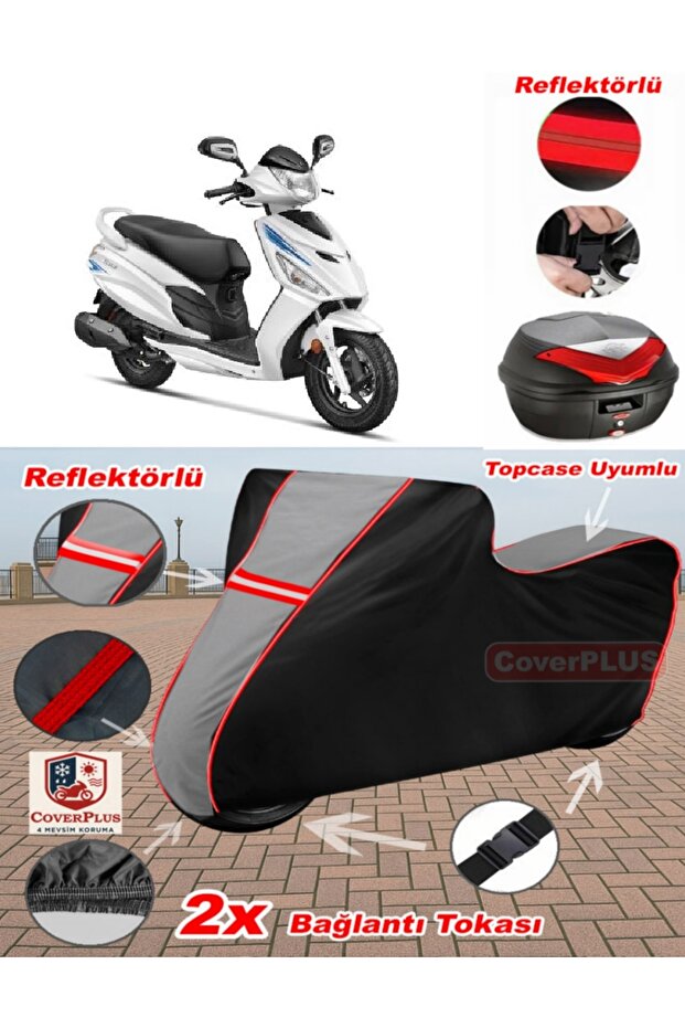 Hero Dash 110I Tarpaulin Topcase Compatible Motorcycle Tarpaulin (Grey-Black Red Stitched)