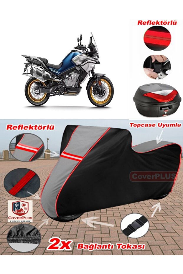 Cf Moto 800Mt Touring Tarpaulin Topcase Compatible Motorcycle Tarpaulin (Grey-Black Red Stitched)