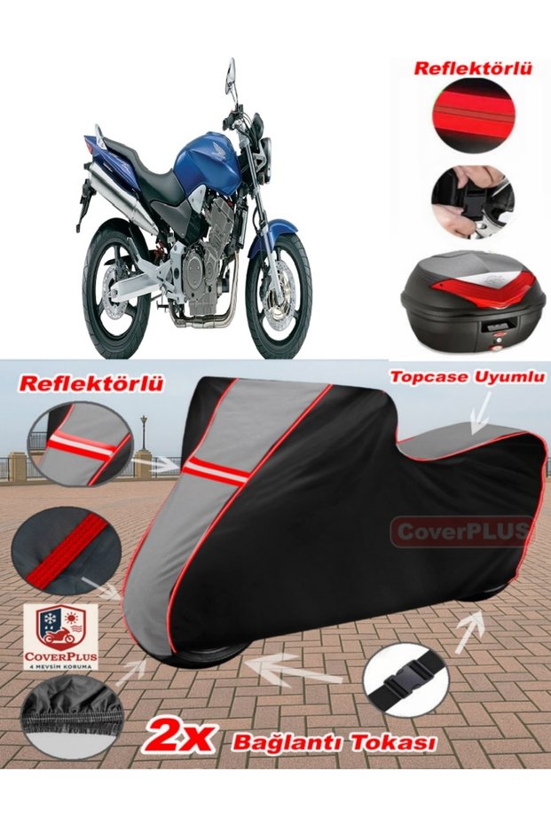 Honda Cb 900 Hornet Tarpaulin Topcase Compatible Motorcycle Tarpaulin (Grey-Black Red Stitched)
