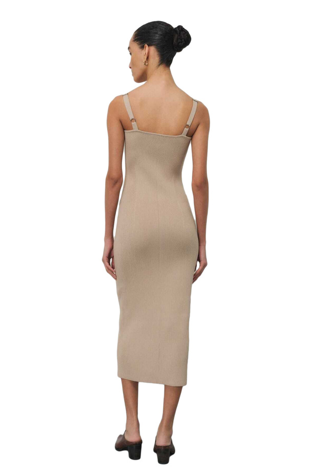 Askılı Bej Triko Elbise - 3