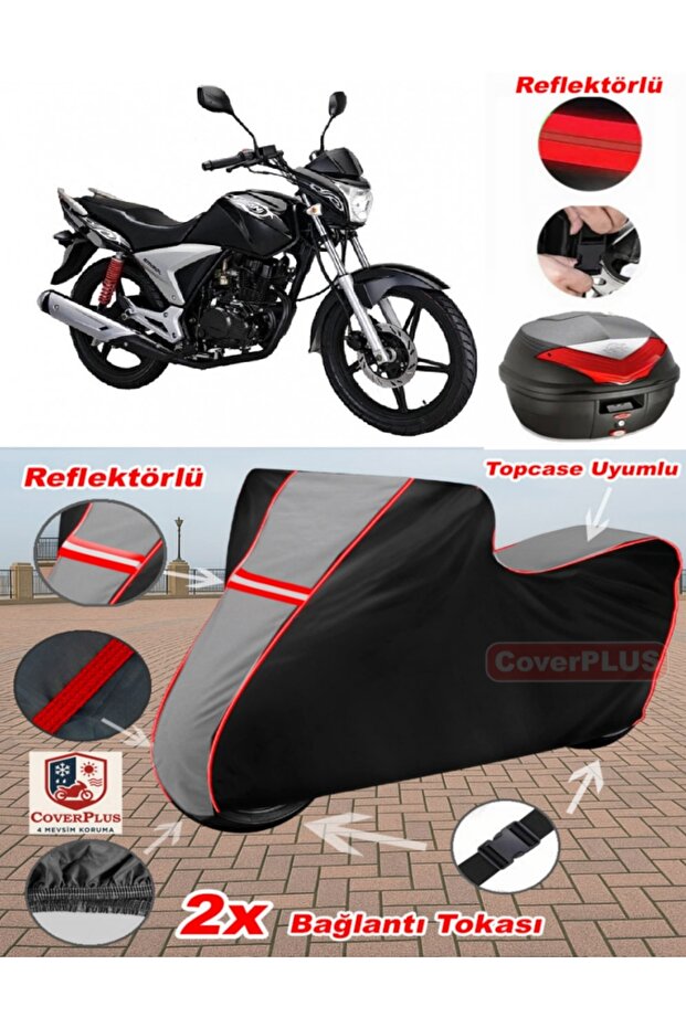 Lifan Em150L Tarpaulin Topcase Compatible Motorcycle Tarpaulin (Grey-Black Red Stitched)