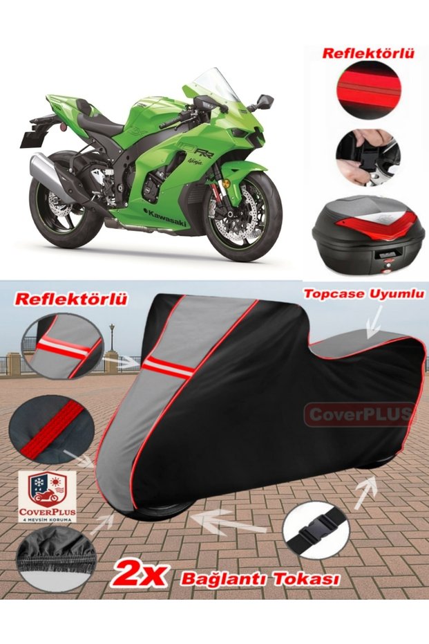 Kawasaki Ninja Zx-10Rr Tarpaulin Topcase Compatible Motorcycle Tarpaulin (Grey-Black with Red Stitching)
