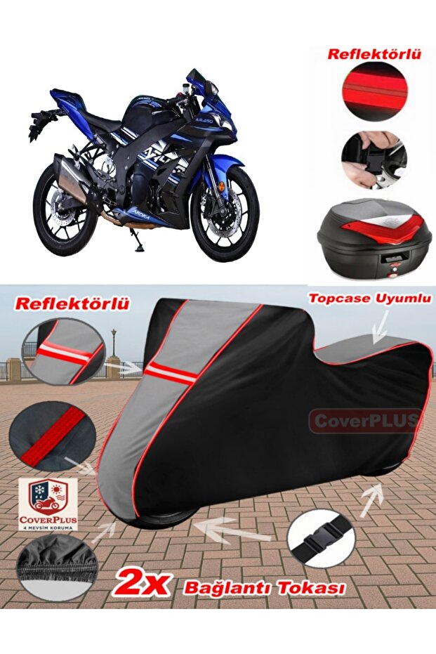 Arora Ar450 Tarpaulin Topcase Compatible Motorcycle Tarpaulin (Grey-Black Red Stitched)