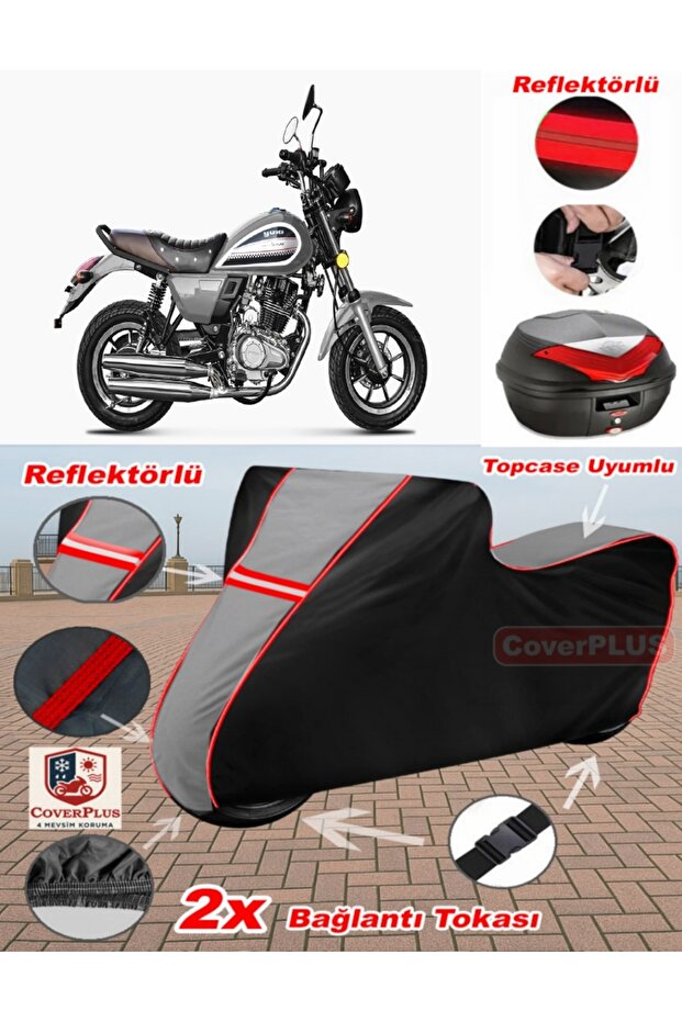 Yuki Scram 170 Tarpaulin Topcase Compatible Motorcycle Tarpaulin (Grey-Black Red Stitched)