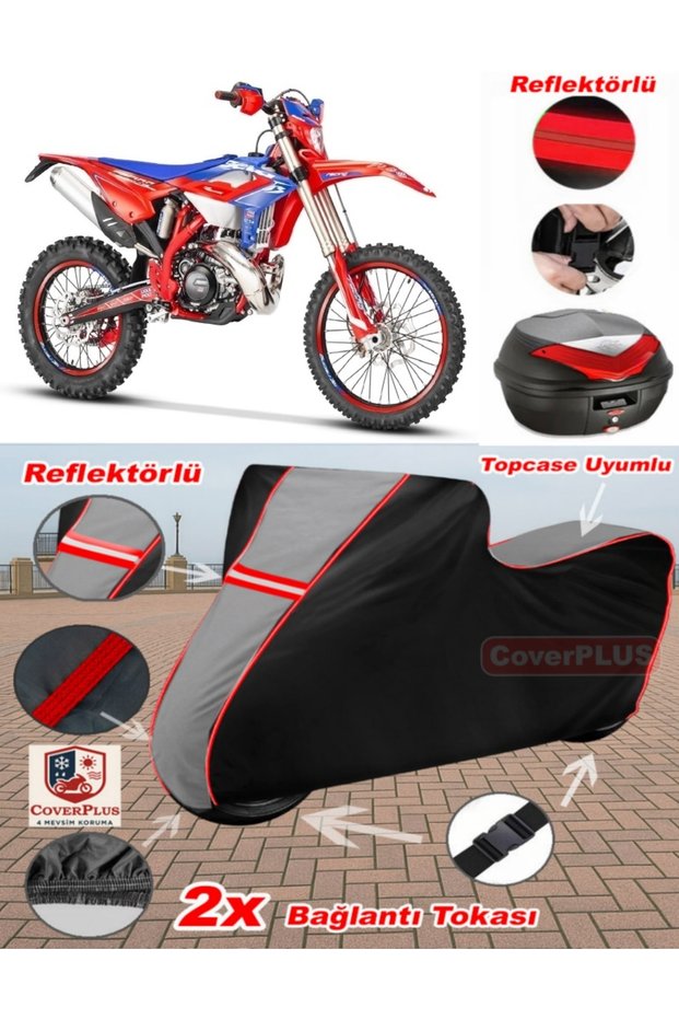 Beta Rr 4t Enduro 350 Tarpaulin Topcase Compatible Motorcycle Tarpaulin (Grey-Black Red Stitched)