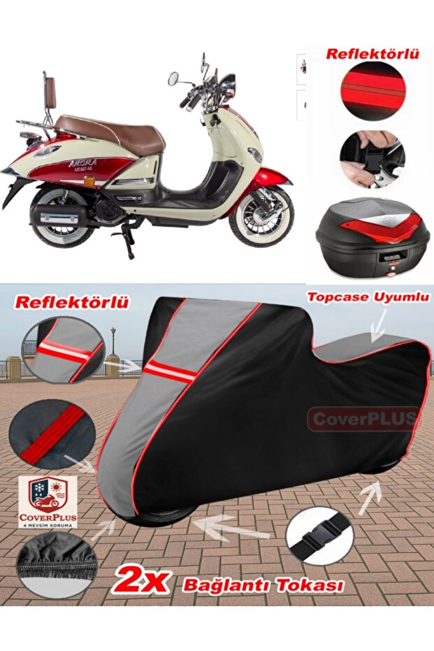 Arora Ar 150T-N2 Nostalgia Tarpaulin Topcase Compatible Motorcycle Tarpaulin (Grey-Black Red Stitched)