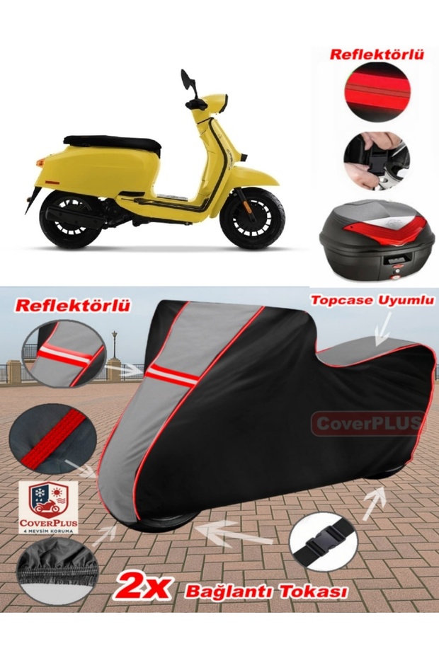 Lambretta V50 Special Tarpaulin Topcase Compatible Motorcycle Tarpaulin (Grey-Black Red Stitched)