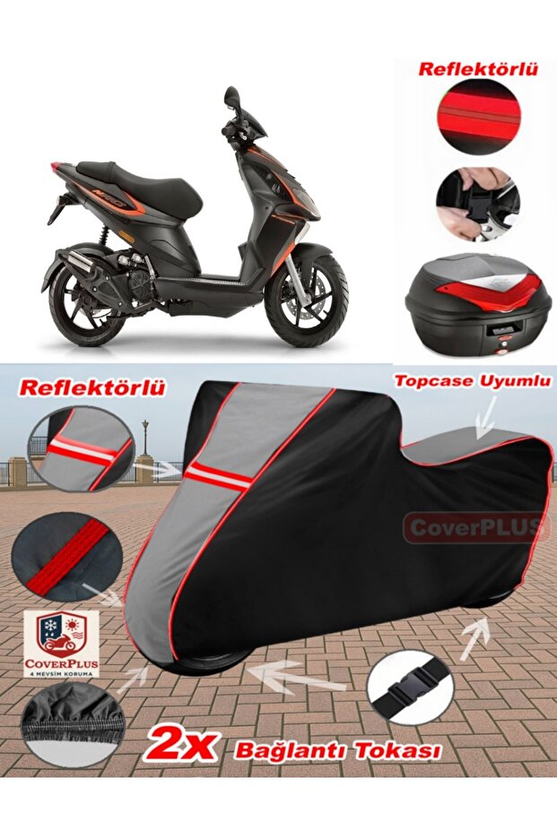 Piaggio Nrg Power 50 Tarpaulin Topcase Compatible Motorcycle Tarpaulin (Grey-Black with Red Stitching)