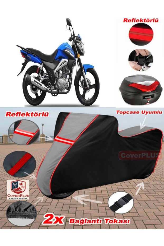 Yuki Tn150-3A Driver Tarpaulin Topcase Compatible Motorcycle Tarpaulin (Grey-Black Red Stitched)