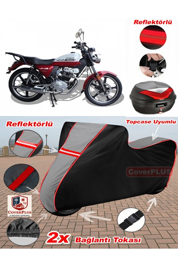 Arora Ar 180-31 Avantgarde Tarpaulin Topcase Compatible Motorcycle Tarpaulin (Grey-Black Red Stitched)