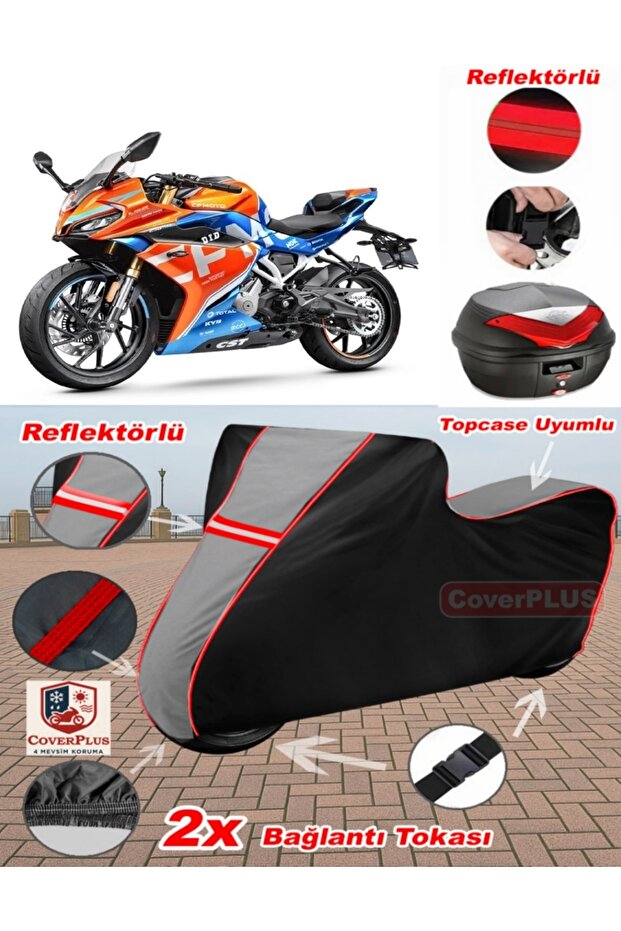 Cf Moto 250Sr Tarpaulin Topcase Compatible Motorcycle Tarpaulin (Grey-Black Red Stitched)