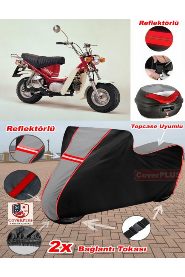 Yamaha lb 70 Chappy Tarpaulin Topcase Compatible Motorcycle Tarpaulin (Grey-Black Red Stitched)