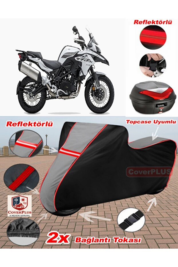 Benelli Trk 502 X Tarpaulin Topcase Compatible Motorcycle Tarpaulin (Grey-Black Red Stitched)
