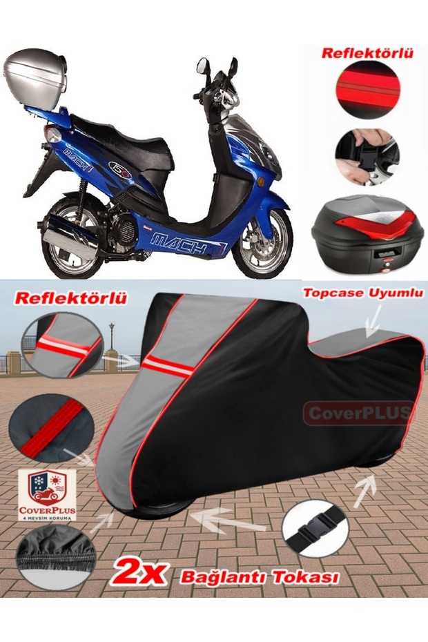 Bianchi Mach-1 150 Tarpaulin Topcase Compatible Motorcycle Tarpaulin (Grey-Black Red Stitched)