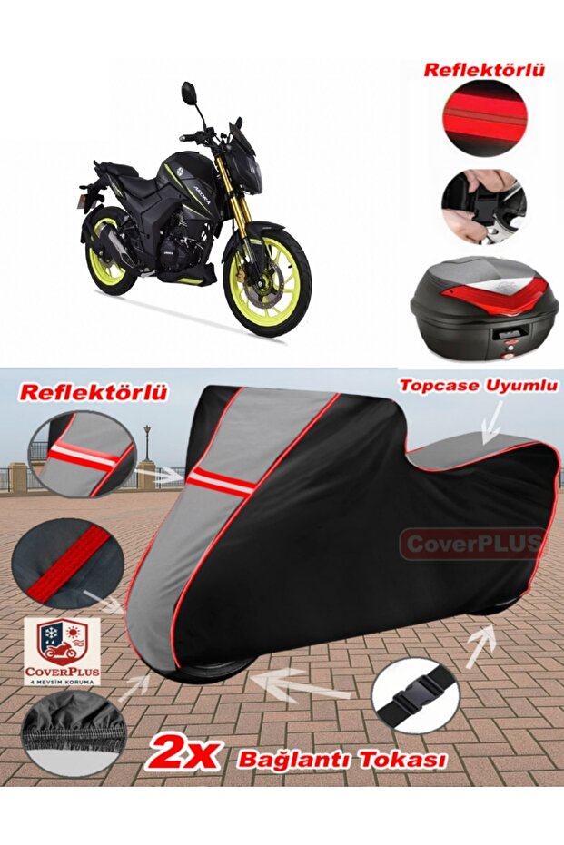 Arora Ars 200 Tarpaulin Topcase Compatible Motorcycle Tarpaulin (Grey-Black Red Stitched)