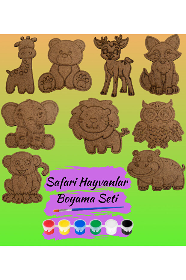 Wooden DIY Safari Animals Painting Set Educational Montessori Children's Development Toy 9 Pieces