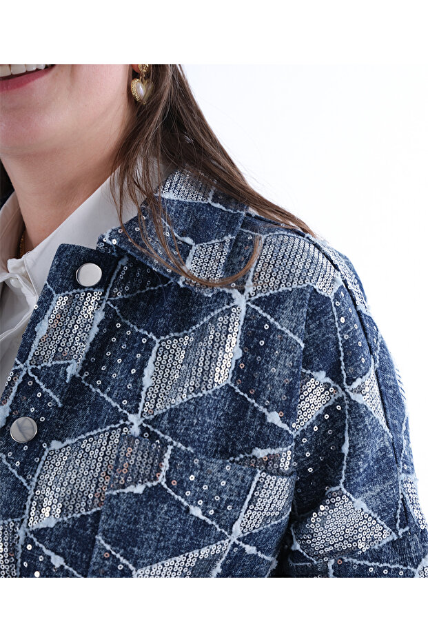 Payetli Kot Ceket - 6