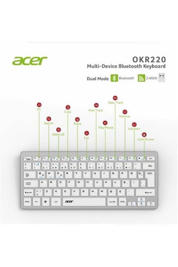 OKR220 Beyaz MultiDevice Dual Mode 2.4GHZ Bluetooth Klavye (Smart Tv)(Android) - 3