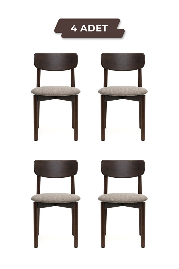Keynote Ceviz Ahşap 4'lü Demonte Kaymaz Ayaklı Ahşap Sandalye – Sağlam Iskelet, Konforlu Oturum - 1