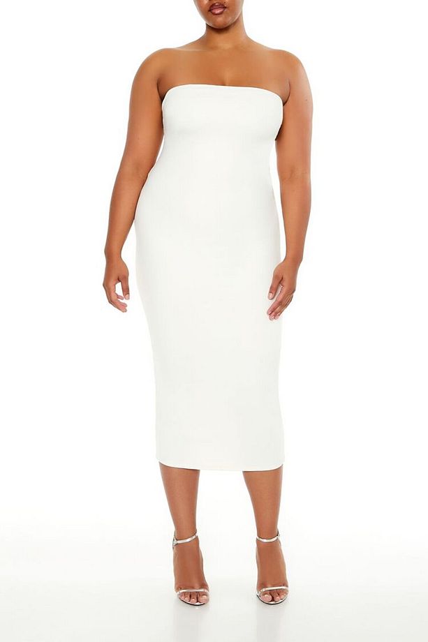 Plus Size Straplez Yaka Midi Elbise - 2