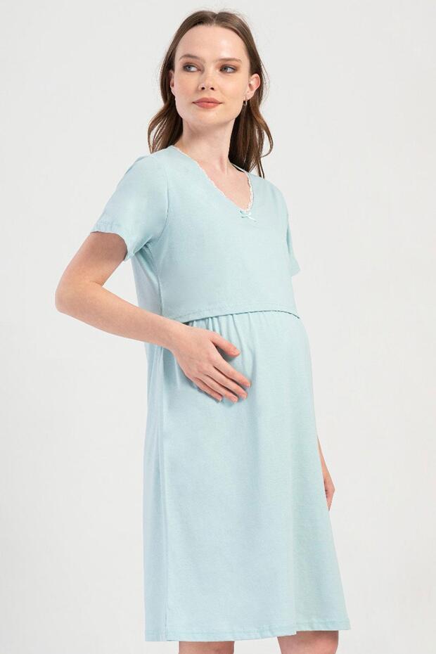 Women's Short Sleeve Maternity Mint Tunic 100% Cotton C2T5N0O804