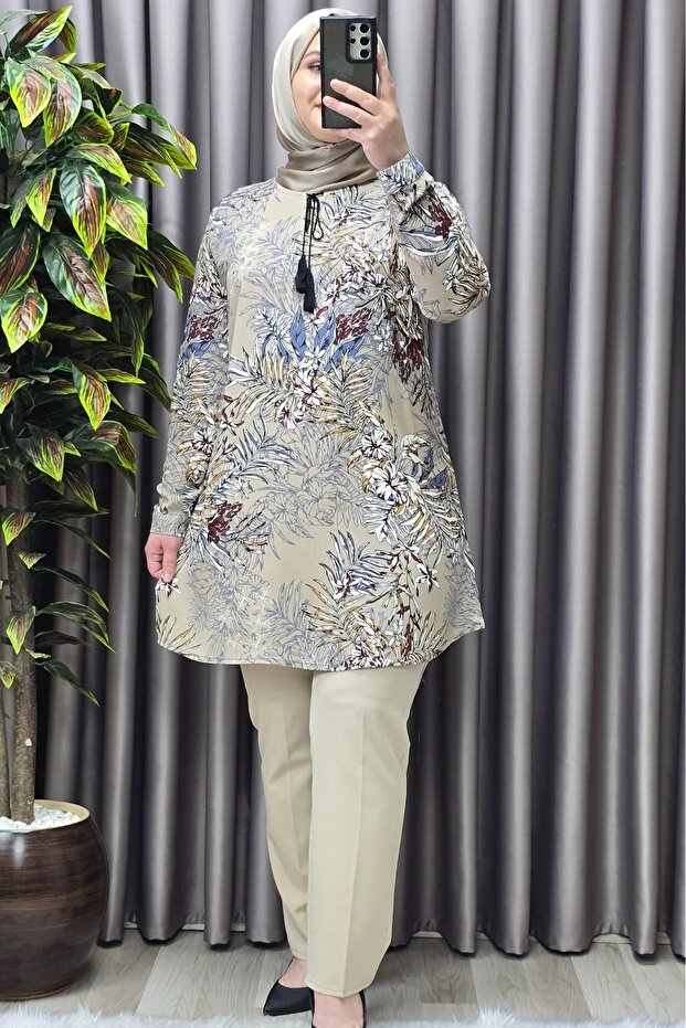 Women's Hijab Clothing Plus Size Palm Pattern Tunic