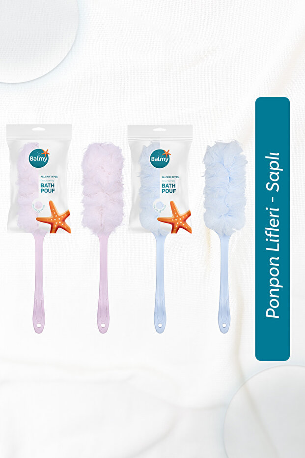 Pink and Blue Handle Pompom Bathroom Washcloth