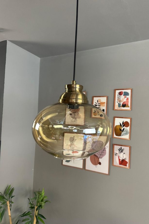 Solvia Cam Bal Rengi Tekli Avize Kum Saati Başlık Retro Sarkıt Lamba Salon Aydınlatma - 4