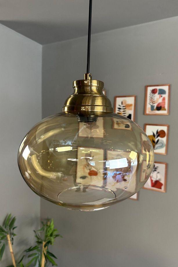 Solvia Cam Bal Rengi Tekli Avize Kum Saati Başlık Retro Sarkıt Lamba Salon Aydınlatma - 1
