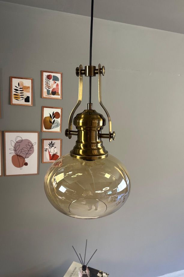 Solvia Cam Bal Rengi Tekli Avize Retro Sarkıt Lamba Salon Aydınlatma - 5