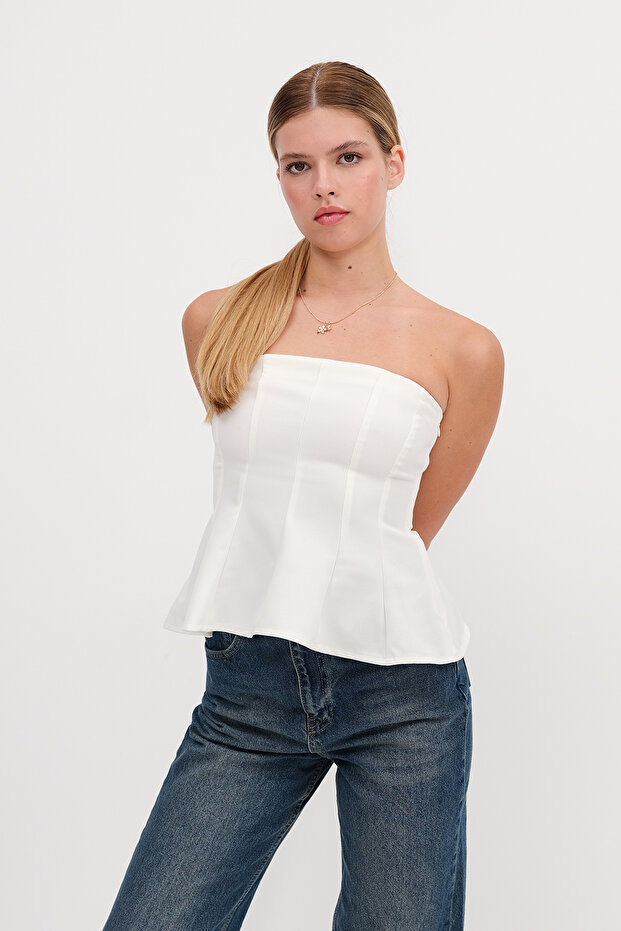 بلوزة بسحاب بدون حمالات B17237 - 1