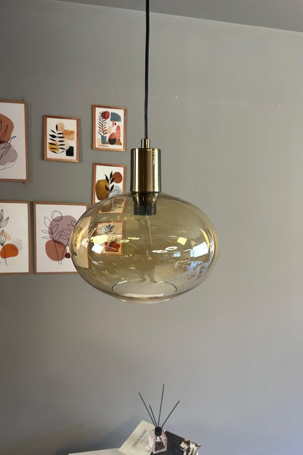 Solvia Cam Bal Rengi Tekli Avize Kalın Eskitme Fener Başlık Retro Sarkıt Lamba Salon Aydınlatma - 1