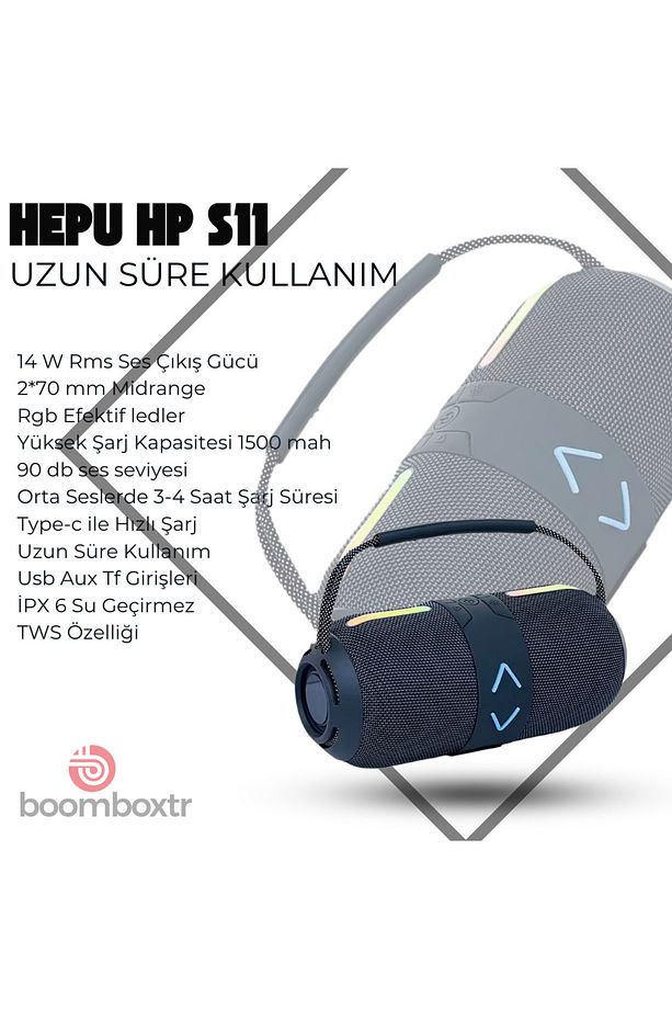 HP-S02 Taşınabili Şarjlı Bluetooth Hoparlör Rgb Usb Aux Tf 1500 Mah 15 w Rms - 3