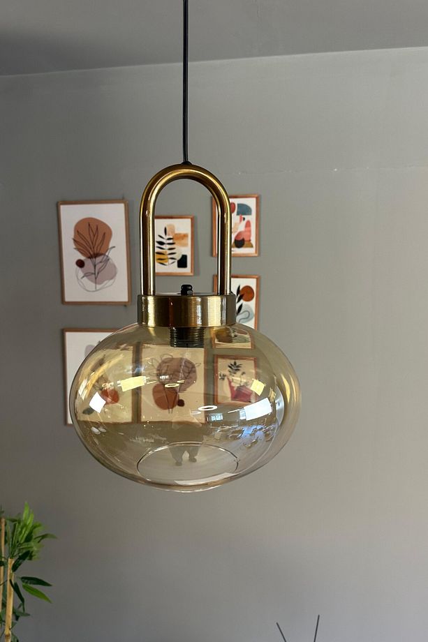 Solvia Cam Bal Rengi Tekli Avize Eskitme Kilit Kafa Başlık Retro Sarkıt Lamba Salon Aydınlatma - 1