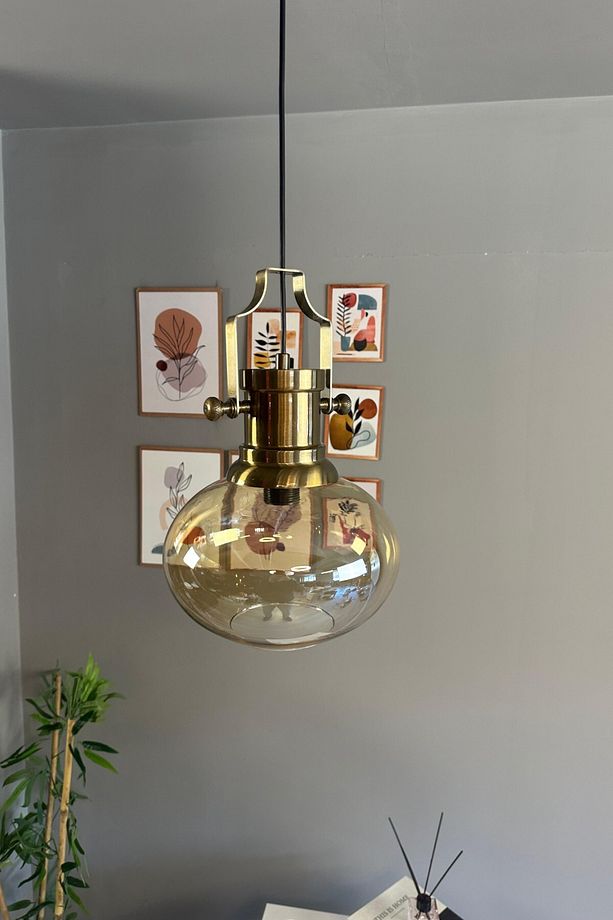 Solvia Cam Bal Rengi Tekli Avize Silindir Eskitme Başlık Retro Sarkıt Lamba Salon Aydınlatma - 2