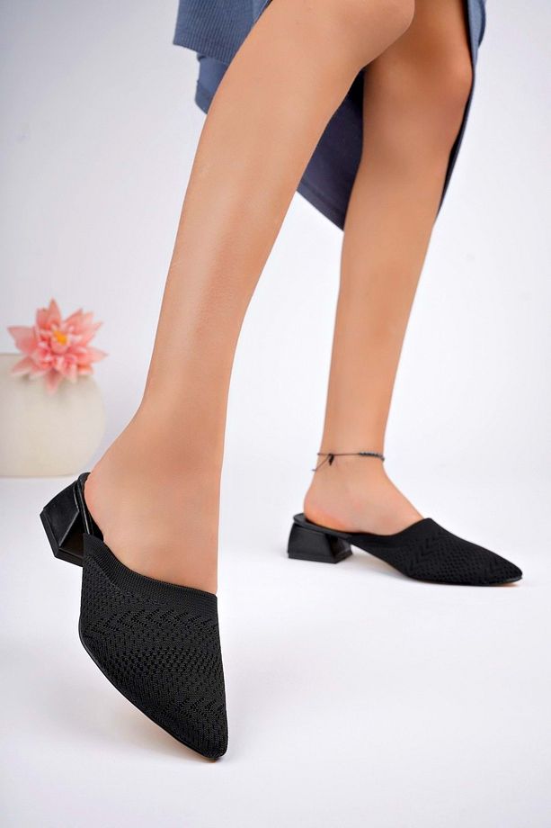 Ba04542 Siyah Kadın Tiriko Önü Kapalı Günlük Bohça 4cm Topuklu Terlik - 3