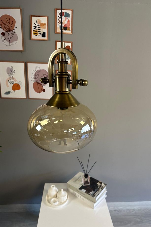 Solvia Cam Bal Rengi Tekli Avize Gemici Eskitme Başlık Retro Sarkıt Lamba Salon Aydınlatma - 2