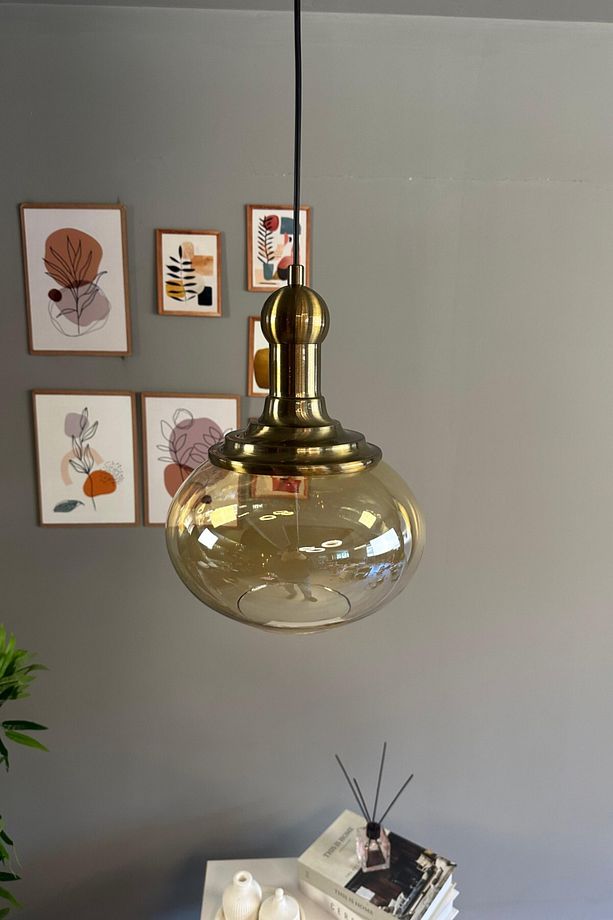 Solvia Cam Bal Rengi Tekli Avize Uzun Eskitme Tokmak Başlık Retro Sarkıt Lamba Salon Aydınlatma - 4