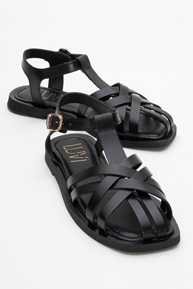 Andres Black Genuine Leather Women's Sandals