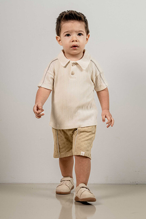 Baby Kids Cream- Beige Cotton 2 Piece Set First Ben Trend Fashion Bottom Top Set