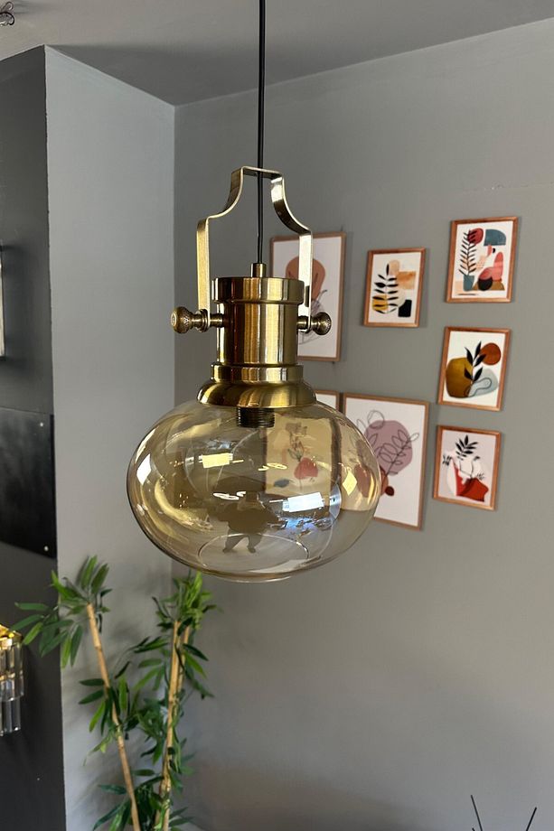 Solvia Cam Bal Rengi Tekli Avize Silindir Eskitme Başlık Retro Sarkıt Lamba Salon Aydınlatma - 3