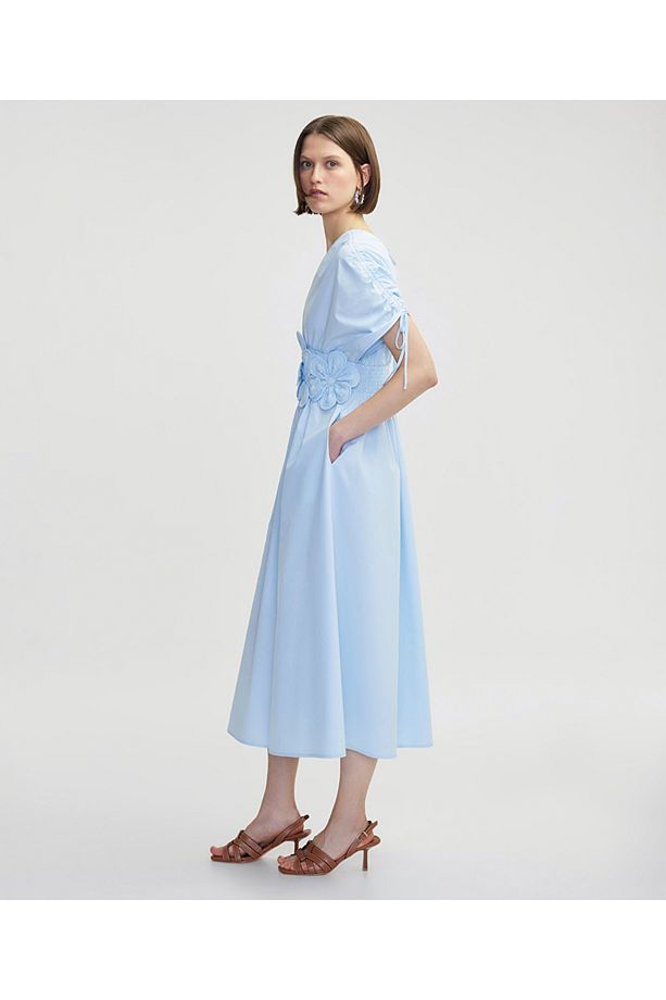 Çiçek aplikeli poplin elbise - 5
