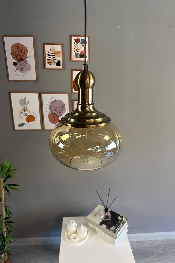 Solvia Cam Bal Rengi Tekli Avize Uzun Eskitme Tokmak Başlık Retro Sarkıt Lamba Salon Aydınlatma - 2