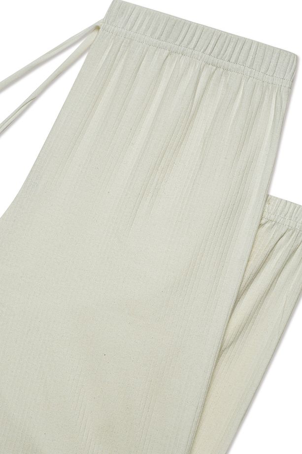 Pamuklu Fitilli Paça Lastikli Kadın Pijama Alt - 5