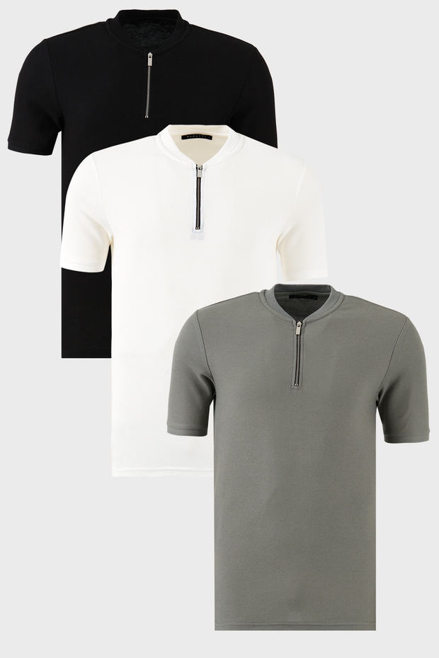 Cotton Regular Fit Half Zipper College Collar 3 Pack t Shirt Men t Shirt 5902653S3