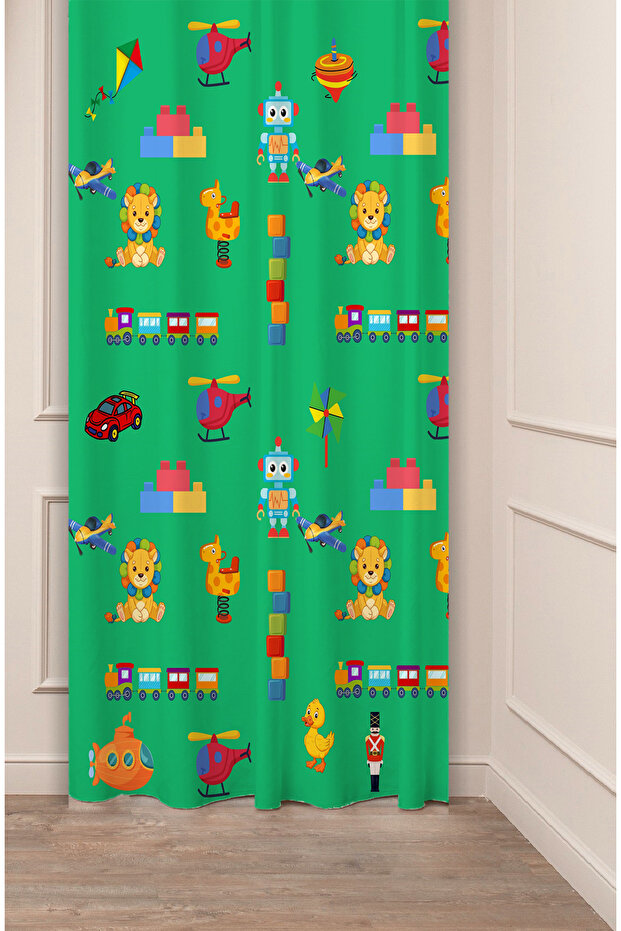 Car Train Toy Road Special Design Patterned Digital Printed (Single Wing) Children's Room Modern Background Curtain